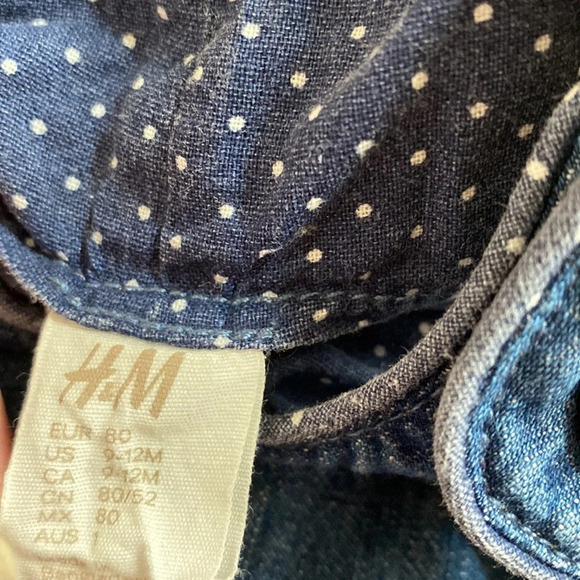 H&M‎ Denim Jumper size 9-12 months Polka Dot Family Pictures Photos Back School - Picture 2 of 9